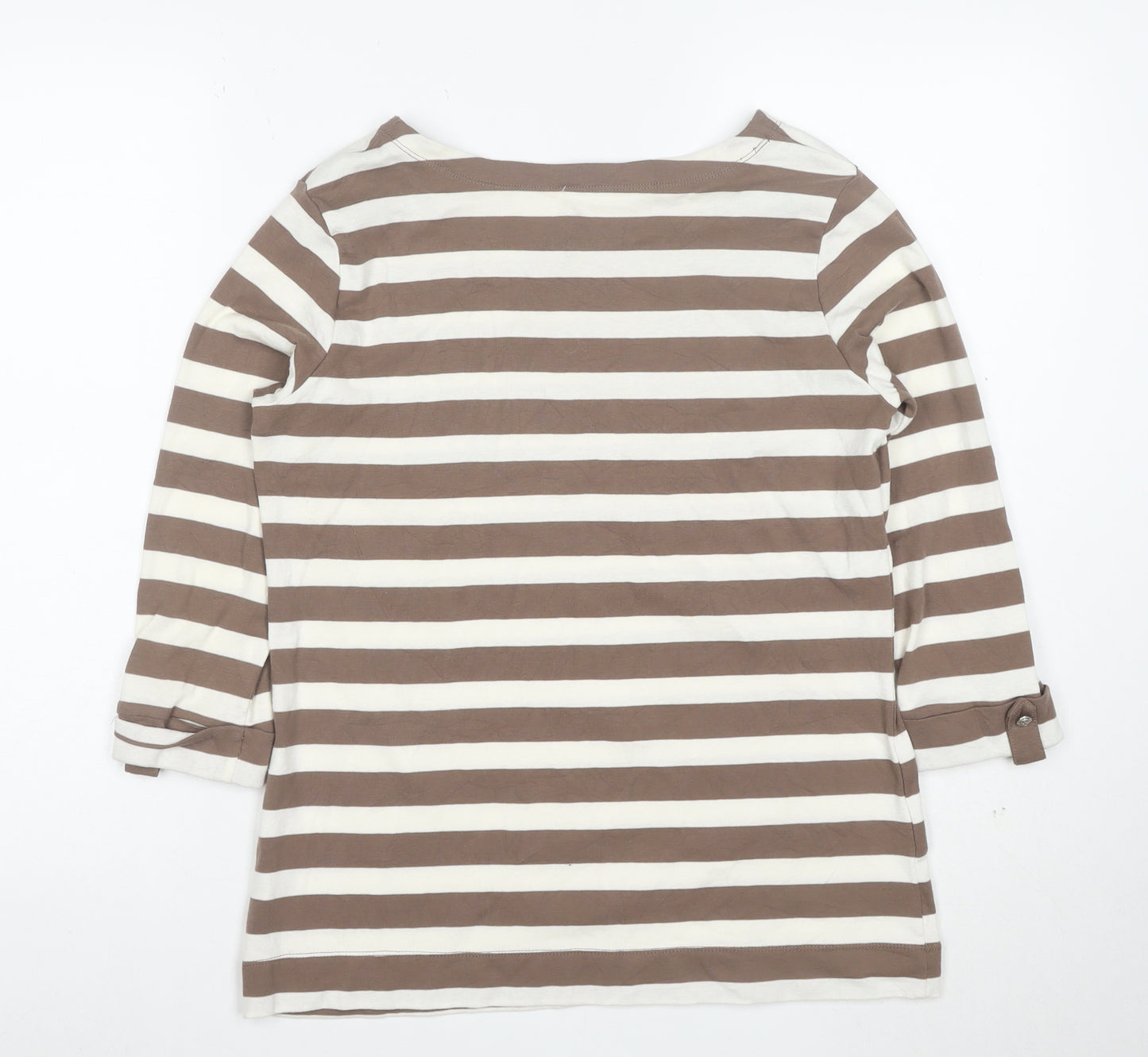 Plain Hobbs Women's Brown Striped 3/4 Sleeve Boat Neck T-Shirt M