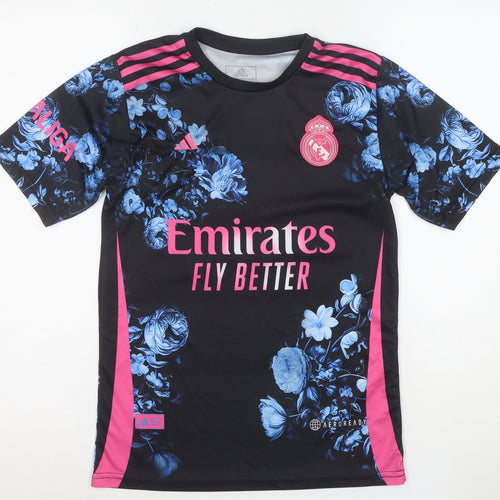 Adidas Boys Black Floral Real Madrid Football Jersey Top Size 164