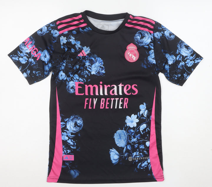 Adidas Boys Black Floral Real Madrid Football Jersey Top Size 164
