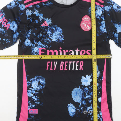 Adidas Boys Black Floral Real Madrid Football Jersey Top Size 164