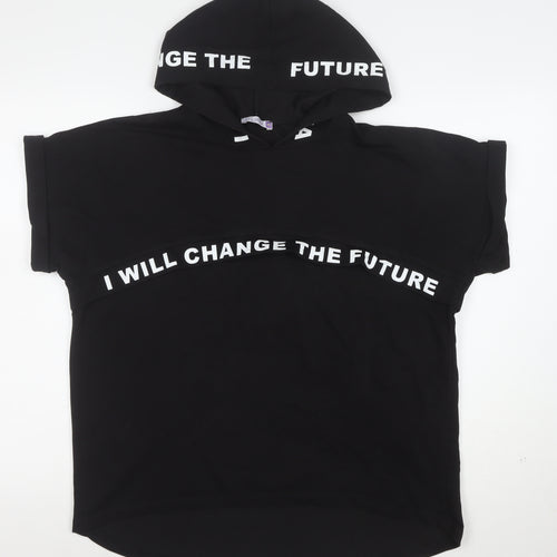 OLKO Women's Black XL Hooded Short Sleeve Motivational T-Shirt