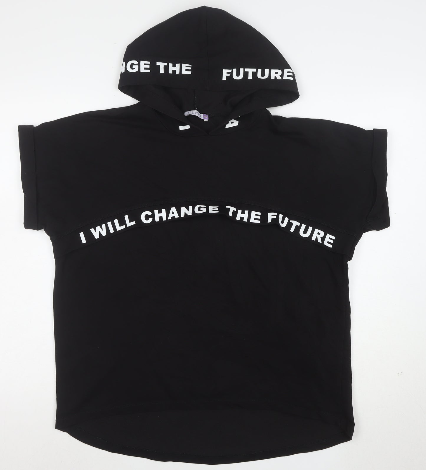 OLKO Women's Black XL Hooded Short Sleeve Motivational T-Shirt