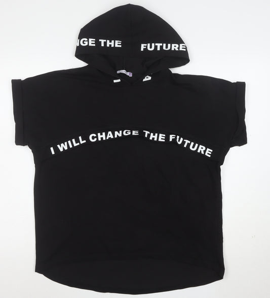 OLKO Women's Black XL Hooded Short Sleeve Motivational T-Shirt