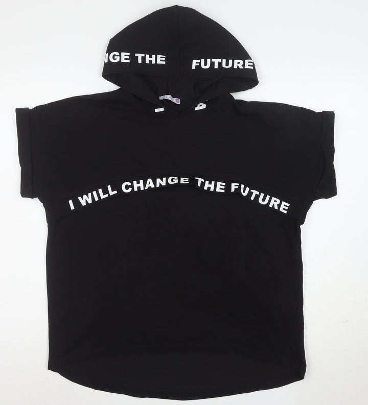 OLKO Women's Black XL Hooded Short Sleeve Motivational T-Shirt