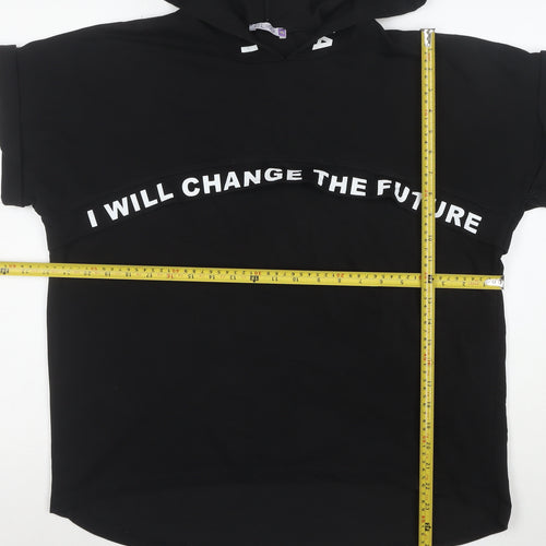 OLKO Women's Black XL Hooded Short Sleeve Motivational T-Shirt