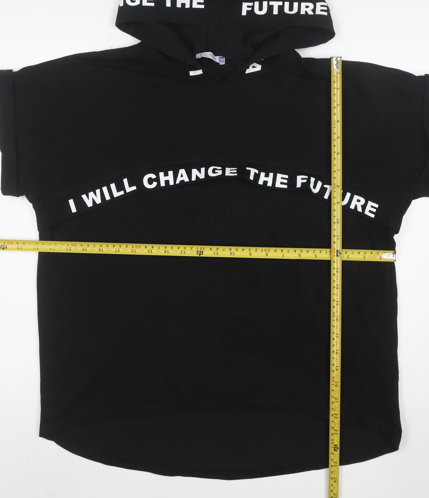 OLKO Women's Black XL Hooded Short Sleeve Motivational T-Shirt