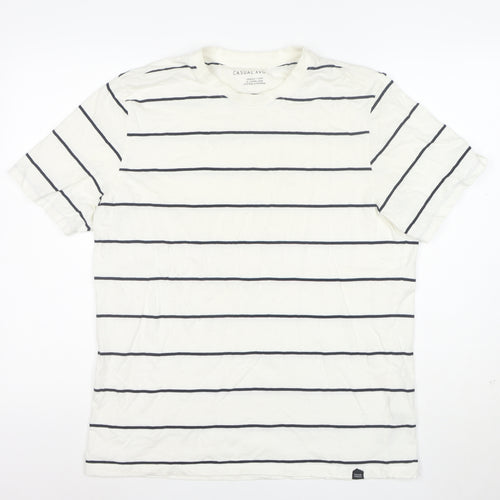 Casual Friday Men's White Striped Organic Cotton T-Shirt XL