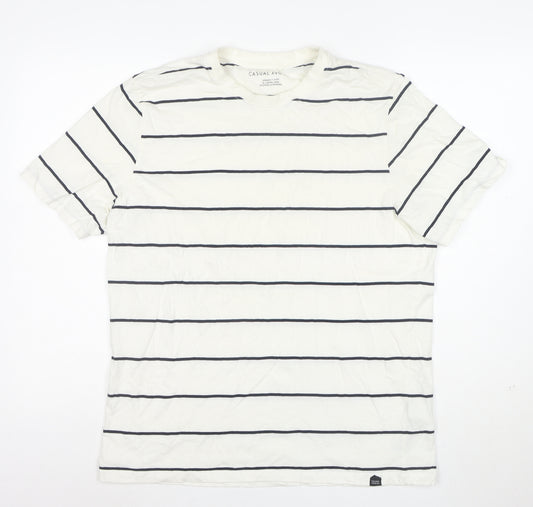 Casual Friday Men's White Striped Organic Cotton T-Shirt XL