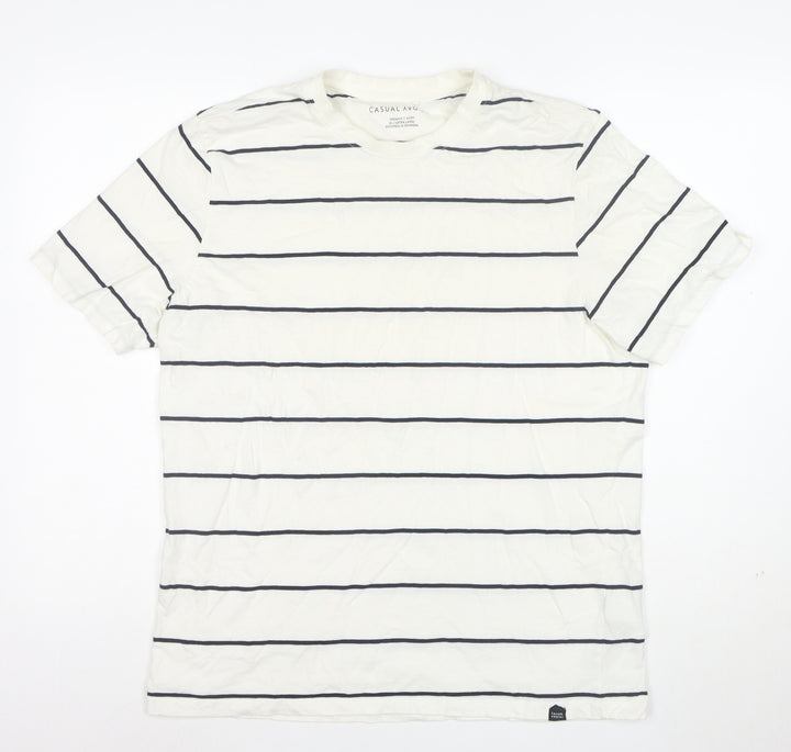 Casual Friday Men's White Striped Organic Cotton T-Shirt XL