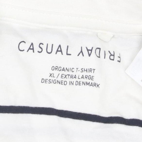 Casual Friday Men's White Striped Organic Cotton T-Shirt XL