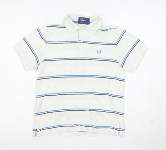 Fred Perry Men's White Striped Cotton Polo Shirt Size M