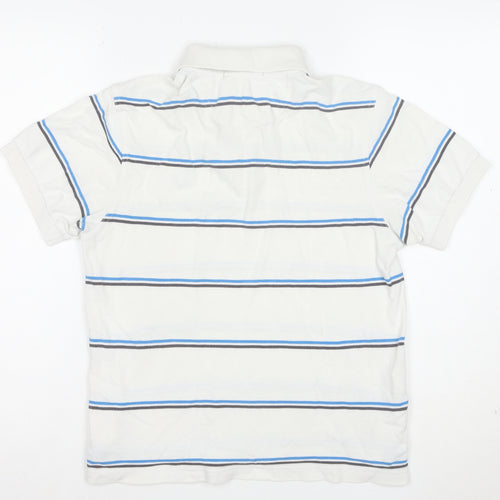 Fred Perry Men's White Striped Cotton Polo Shirt Size M