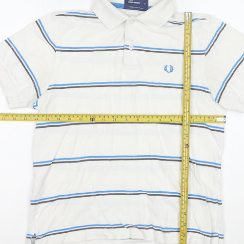 Fred Perry Men's White Striped Cotton Polo Shirt Size M