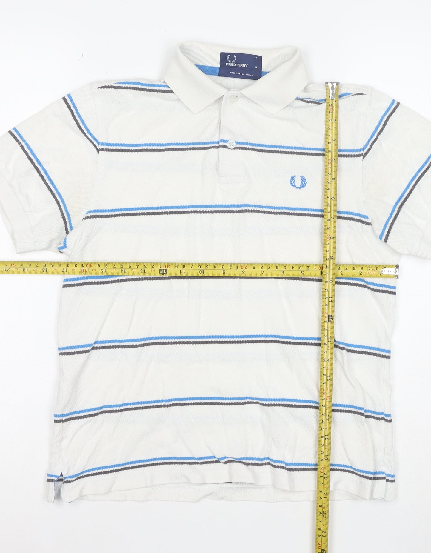 Fred Perry Men's White Striped Cotton Polo Shirt Size M