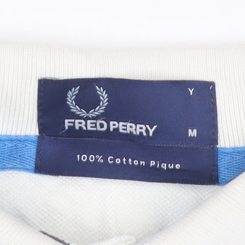Fred Perry Men's White Striped Cotton Polo Shirt Size M