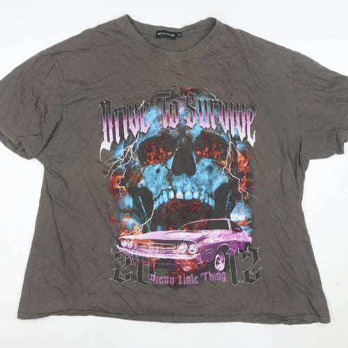 PrettyLittleThing Mens Grey XL Graphic Skull Car Relaxed Fit T-Shirt
