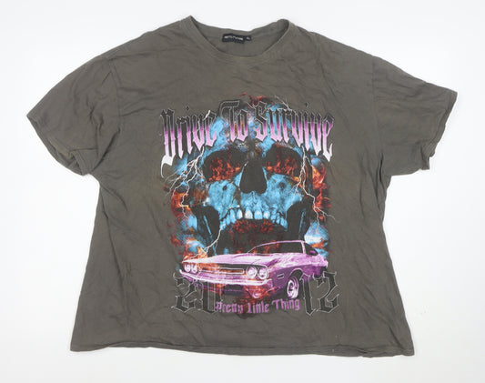 PrettyLittleThing Mens Grey XL Graphic Skull Car Relaxed Fit T-Shirt