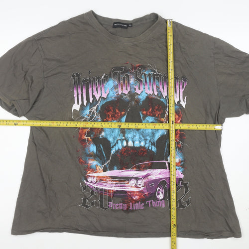 PrettyLittleThing Mens Grey XL Graphic Skull Car Relaxed Fit T-Shirt
