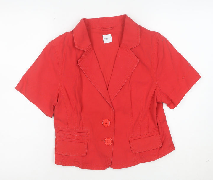 New Look Women Red Cotton Short Sleeve Blazer Jacket UK 14