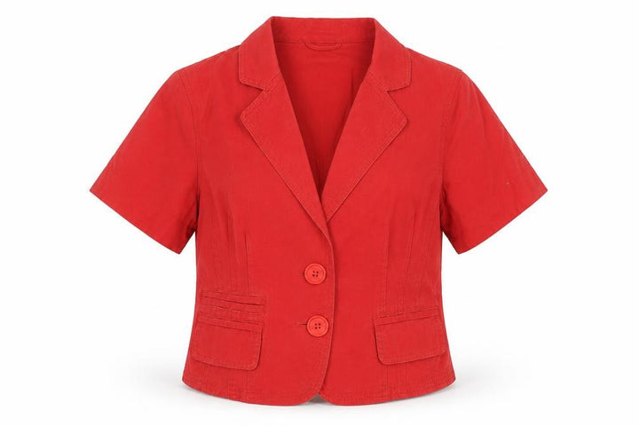 New Look Women Red Cotton Short Sleeve Blazer Jacket UK 14