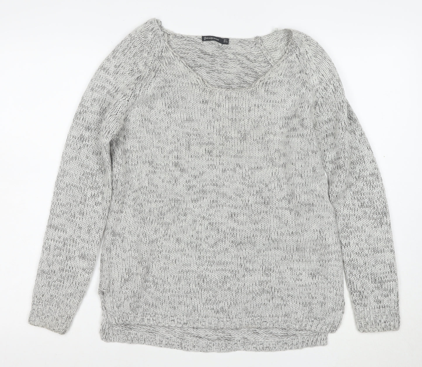 Stradivarius Women Grey Chunky-Knit Pullover Jumper Size 12