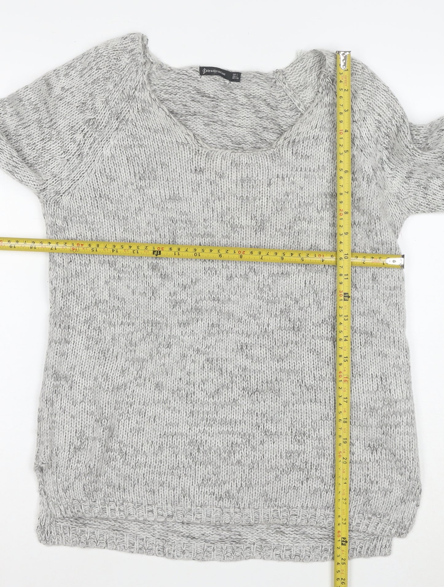 Stradivarius Women Grey Chunky-Knit Pullover Jumper Size 12