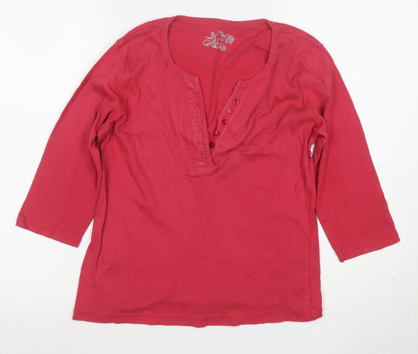 Marks and Spencer Women’s Red Cotton 3/4 Sleeve V-Neck Blouse Size 10