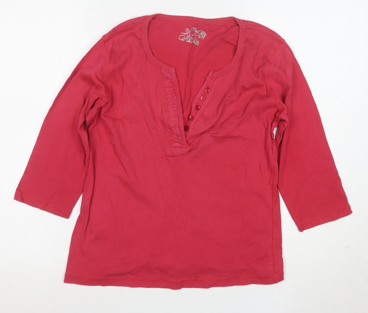 Marks and Spencer Women’s Red Cotton 3/4 Sleeve V-Neck Blouse Size 10