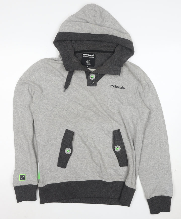 McKenzie Men’s Grey Henley Hoodie Medium Hooded Sweatshirt