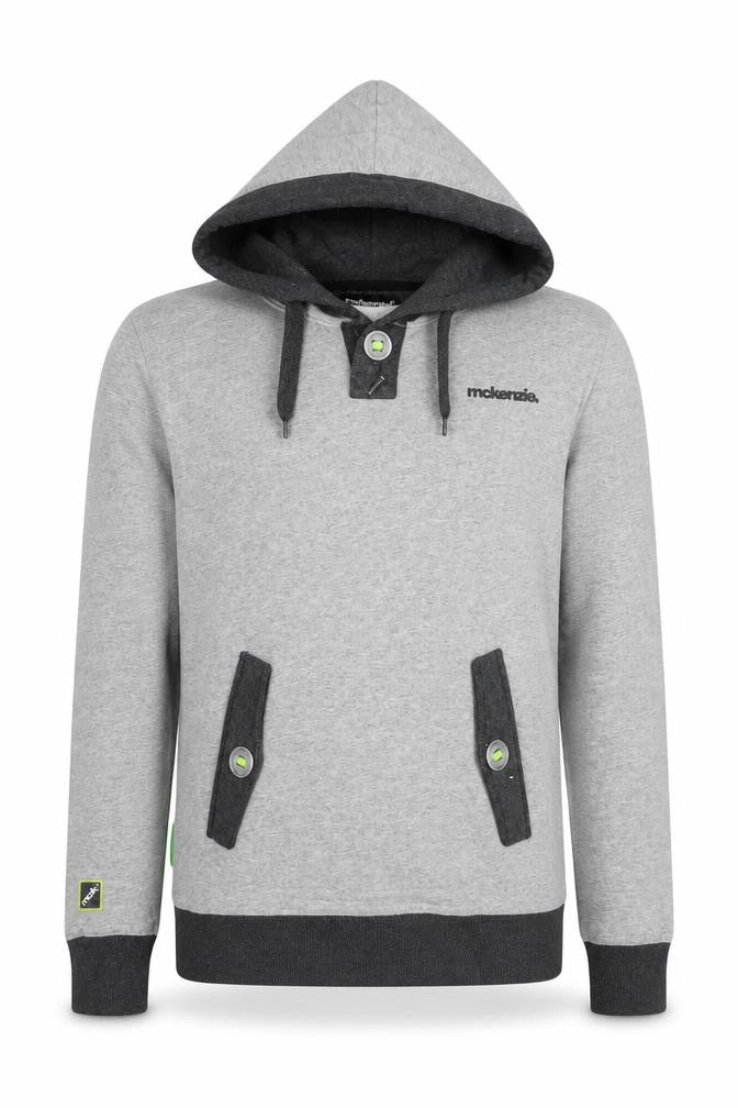 Front view of McKenzie Men’s Grey Henley Hoodie Medium Hooded Sweatshirt