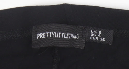 PrettyLittleThing Women’s Black Logo Leggings Size 8 Stretch Jersey