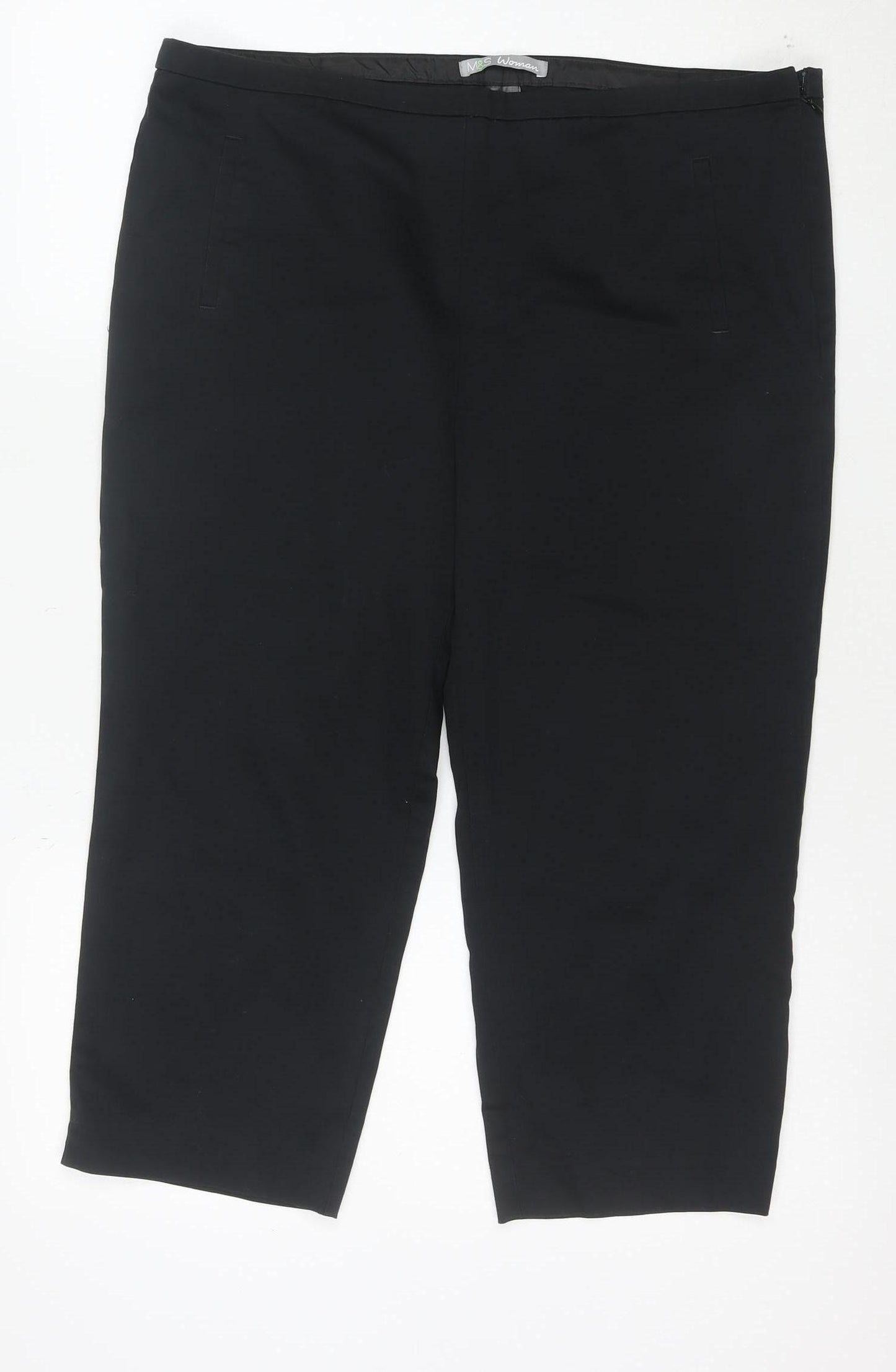 Marks and Spencer Women's Black Size 16 Petite Stretch Cotton Trousers