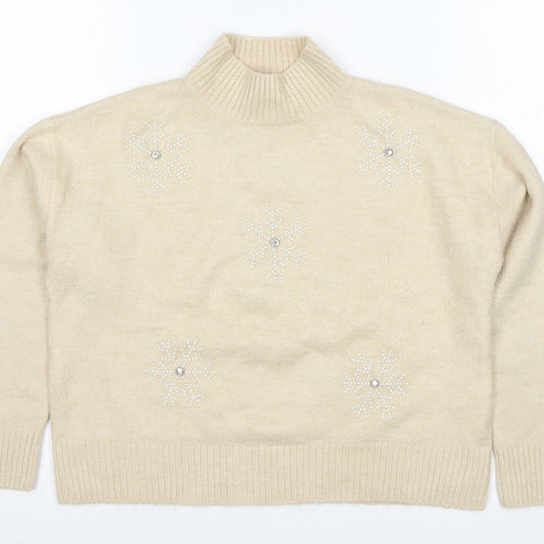New Look Petite Women’s Beige Roll Neck Embellished Christmas Jumper S