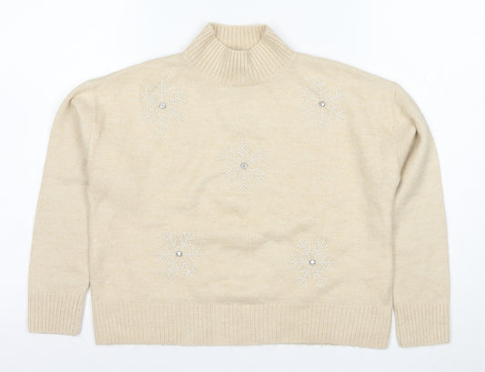 New Look Petite Women’s Beige Roll Neck Embellished Christmas Jumper S