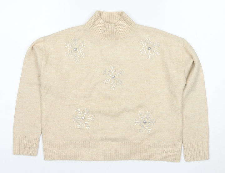 New Look Petite Women’s Beige Roll Neck Embellished Christmas Jumper S