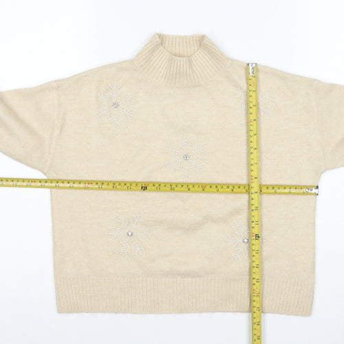 New Look Petite Women’s Beige Roll Neck Embellished Christmas Jumper S