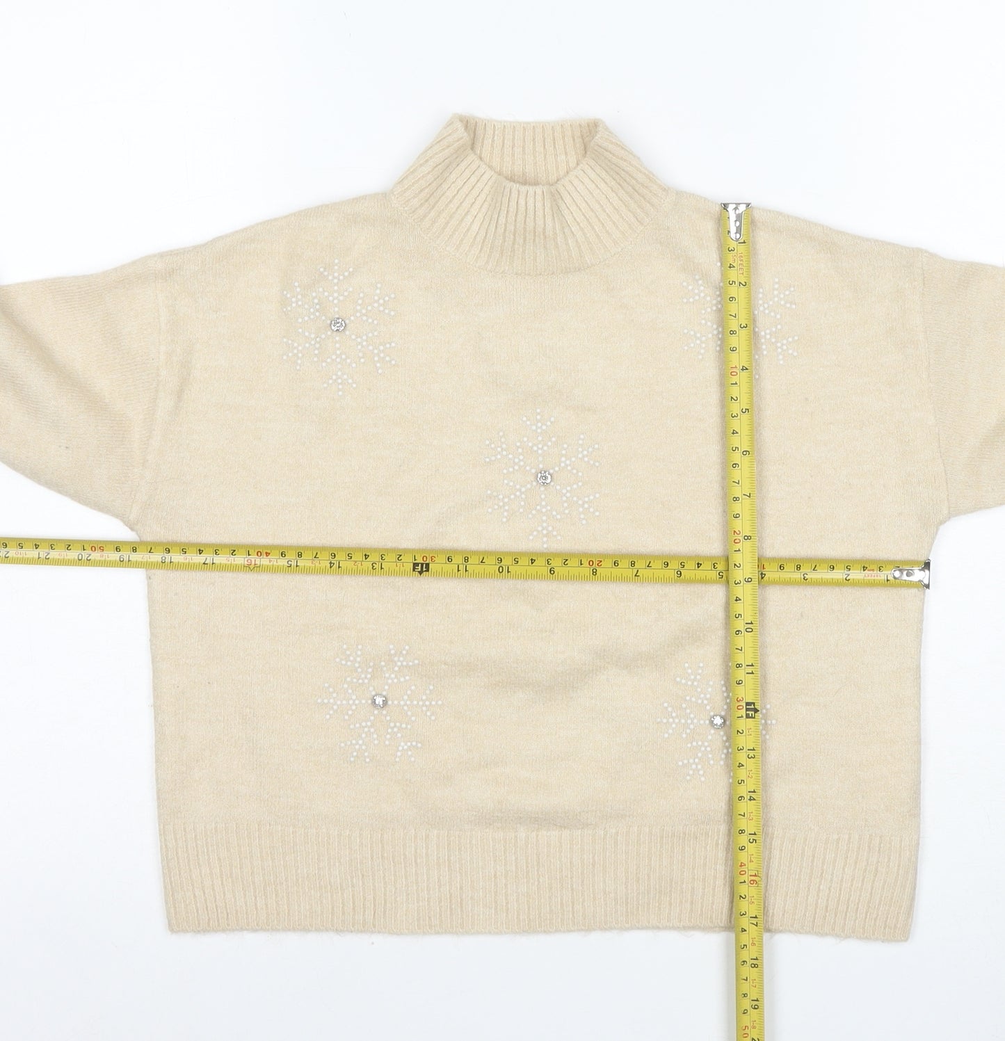 New Look Petite Women’s Beige Roll Neck Embellished Christmas Jumper S