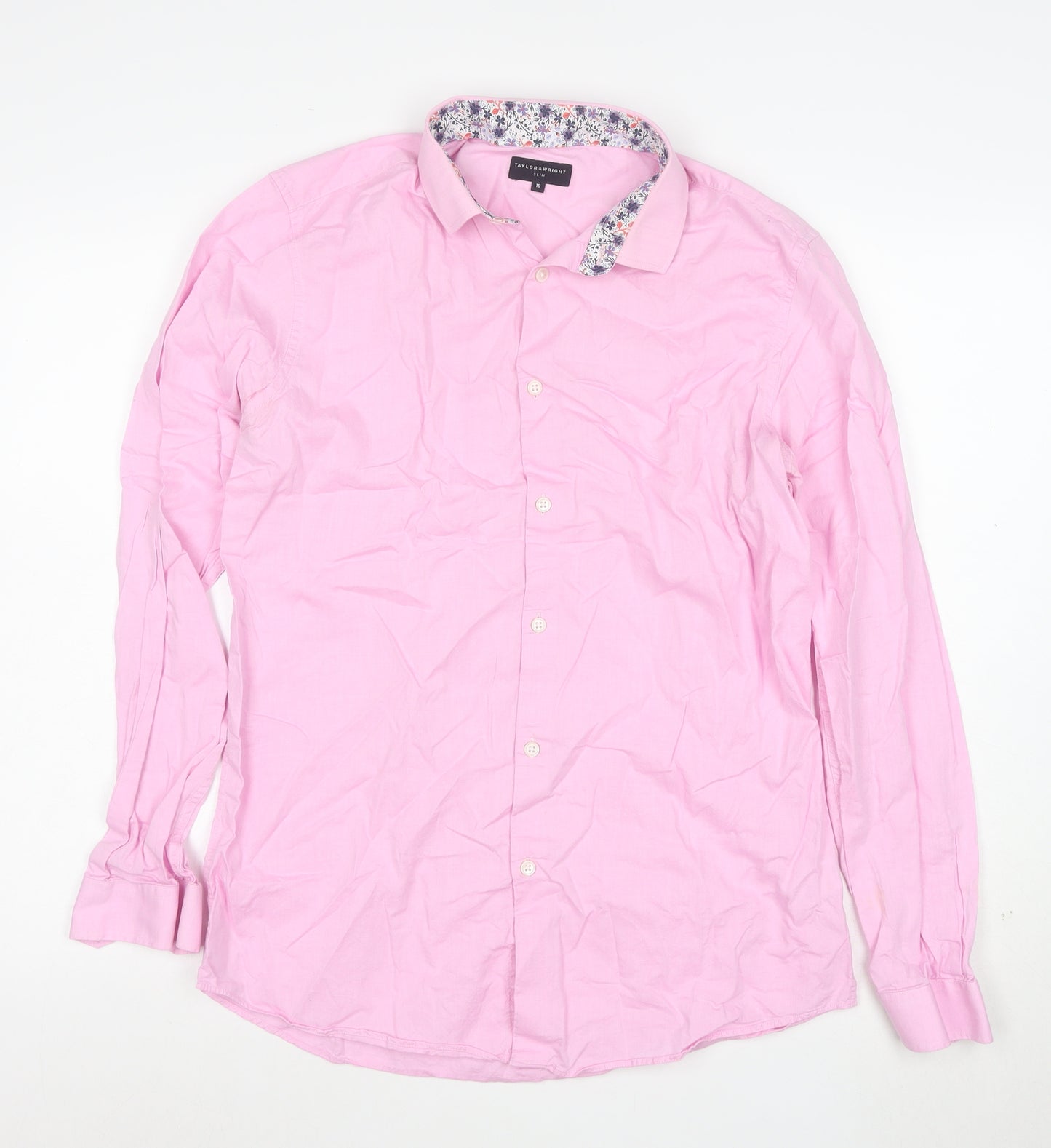 Taylor & Wright Men's Pink Slim Fit Long Sleeve Button-Up Shirt Size 16