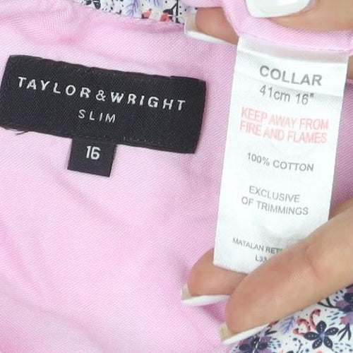 Taylor & Wright Men's Pink Slim Fit Long Sleeve Button-Up Shirt Size 16