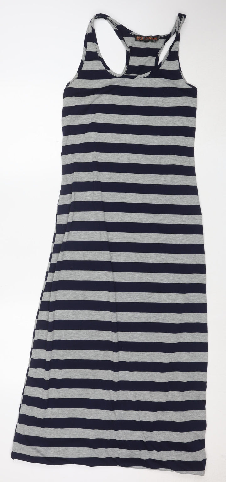Red London Women's Navy Grey Striped Sleeveless Long Tank Dress M