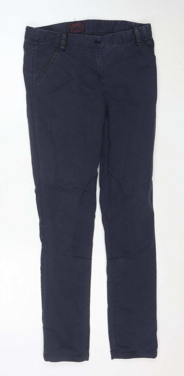 Pull & Bear Women Blue Chino Trousers Size 10 Slim Fit Twill