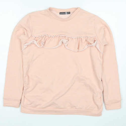Boohoo Women Pink Ruffle Long Sleeve Pullover Sweatshirt UK 8