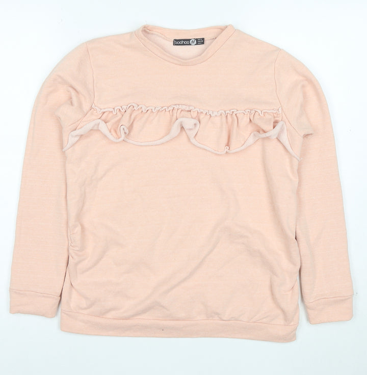 Boohoo Women Pink Ruffle Long Sleeve Pullover Sweatshirt UK 8