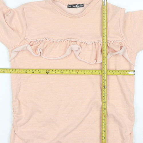 Boohoo Women Pink Ruffle Long Sleeve Pullover Sweatshirt UK 8