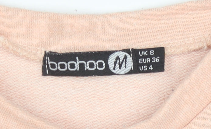 Boohoo Women Pink Ruffle Long Sleeve Pullover Sweatshirt UK 8