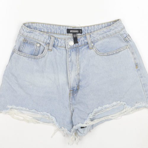 Missguided Women’s Blue Denim Cut-Off High Rise Shorts UK 10