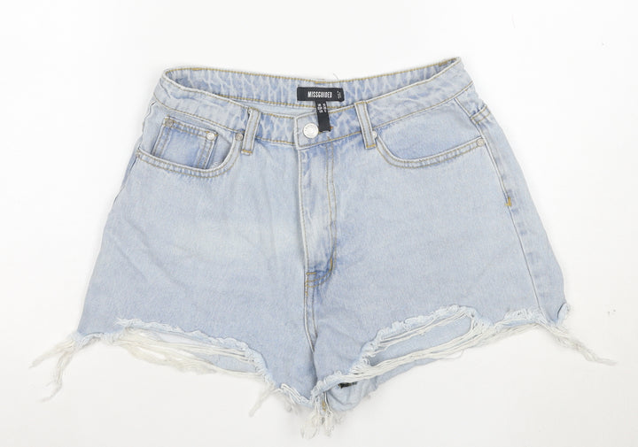 Missguided Women’s Blue Denim Cut-Off High Rise Shorts UK 10