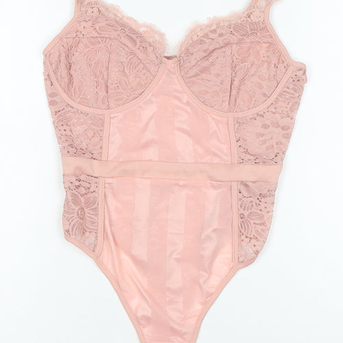 PrettyLittleThing Women Pink Lace Bodysuit UK 10 Sleeveless