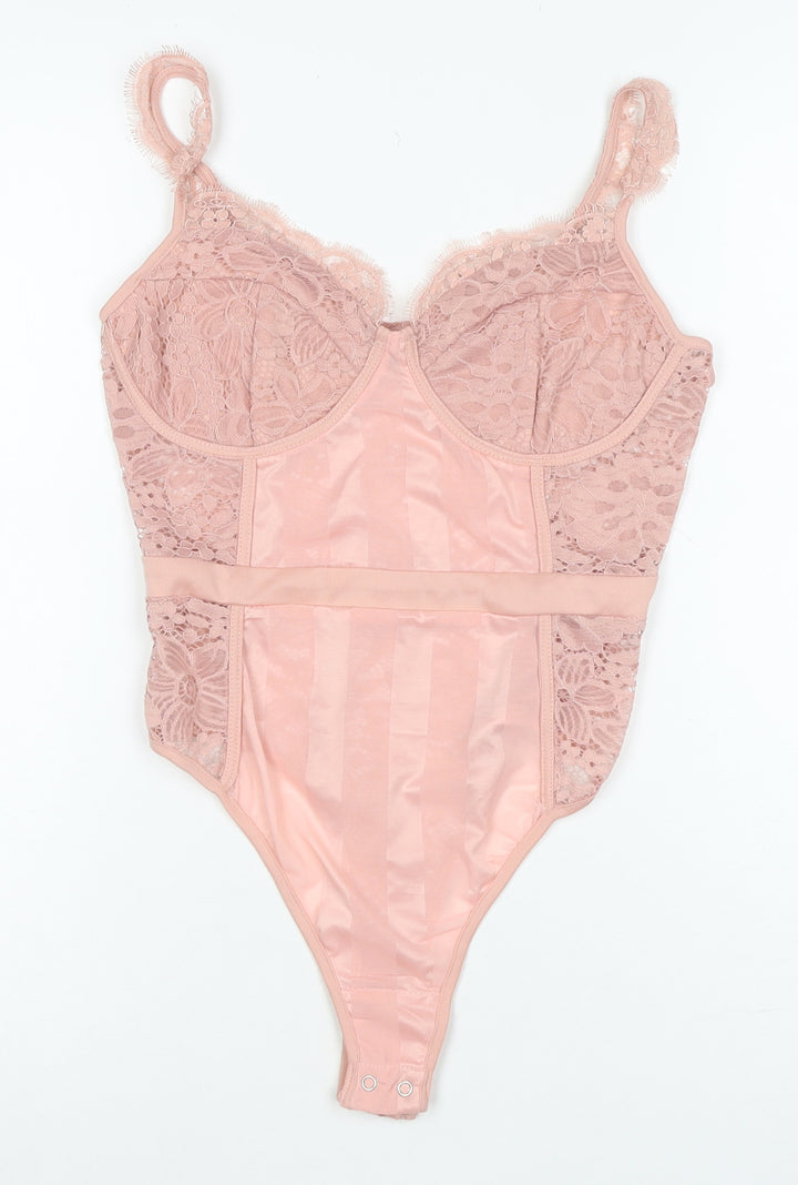 PrettyLittleThing Women Pink Lace Bodysuit UK 10 Sleeveless