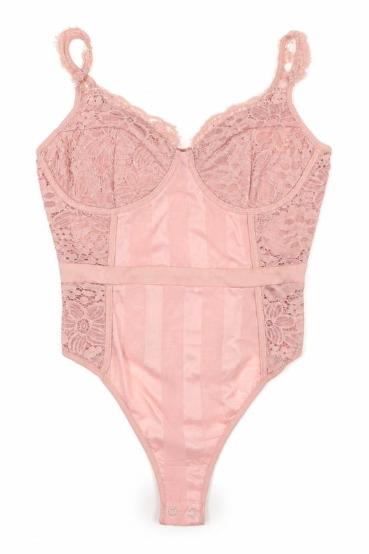 PrettyLittleThing Women Pink Lace Bodysuit UK 10 Sleeveless